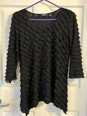 Elementz Women’s Black Layered Ruffle Long Sleeve Blouse, Size: L